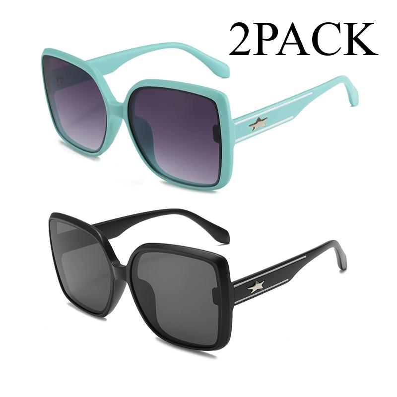 2PACK Large Square Frame Sunglasses Europe and The United States Fashion Trend Personality Net Red Lady Travel Sun Glasses