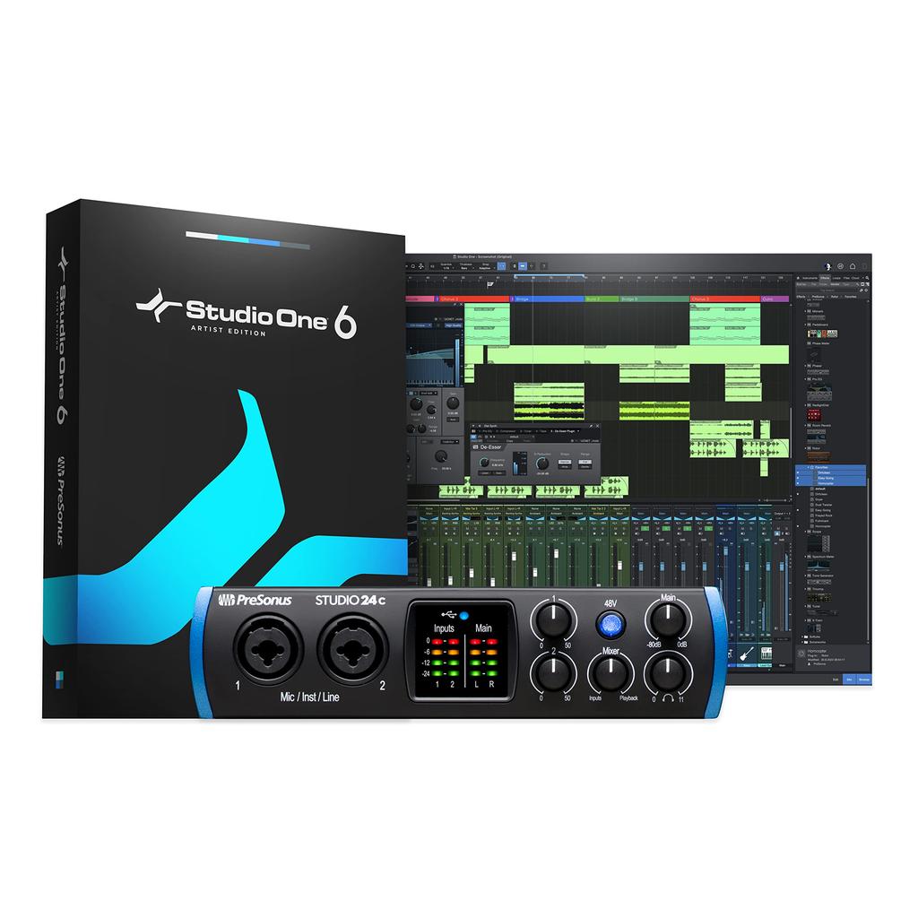 PreSonus Studio 24c AudioMIDI Interface, 24-Bit 192kHz, Dual InputOutput, USB-C Compatible, with Studio One Artist Bundle