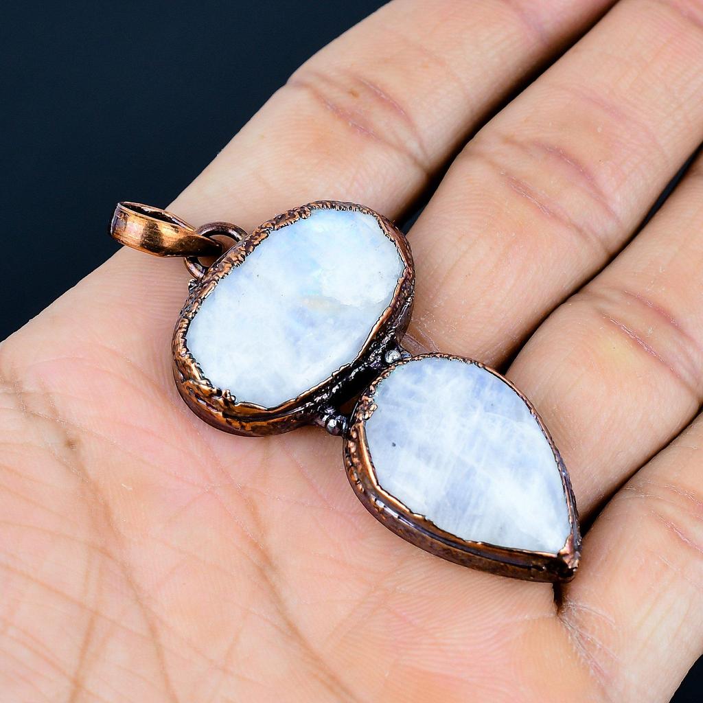 Rainbow Moonstone Pendant Gemstone Jewelry, Copper Electroformed Pendant, Handmade Beautiful Jewelry Pendant