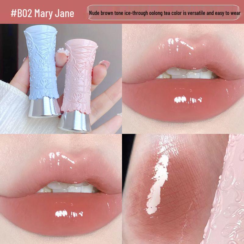 Flower Knows Swan Ballet Lip Glaze: Mirror Finish, Non-Transfer, Watery Light, Nude Lipstick for Women.