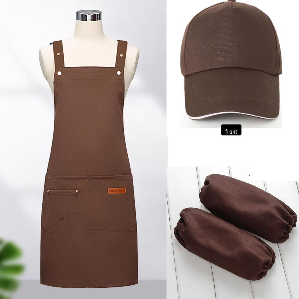Waterproof Catering Apron Set: Logo-Print Apron, Oil-Proof Sleeves, Hat for Milk Tea and Coffee