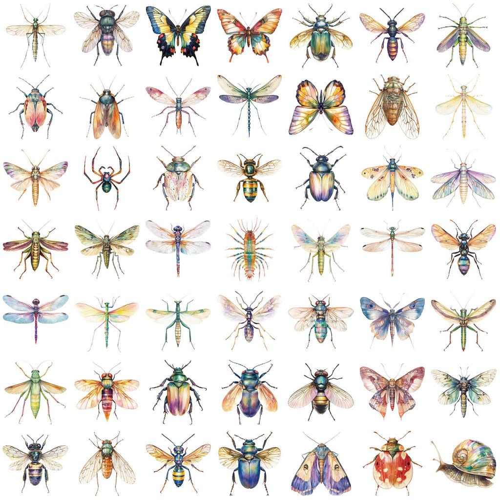 50 STUKS Transparante Insect Sticker Pak - Waterdicht Helder PET voor Scrapbook, Gitaar & Notitieboek Decor AnimeWorlds Winkel