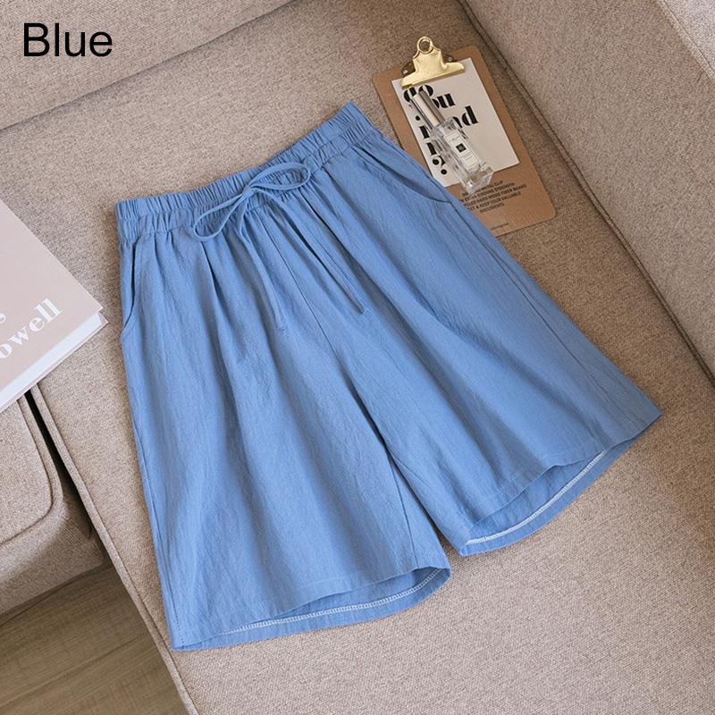 Frauen Sommer Elastische Taille Breite Bein Hosen Kordelzug Shorts Strand Shorts Lose Beiläufige Einfarbig