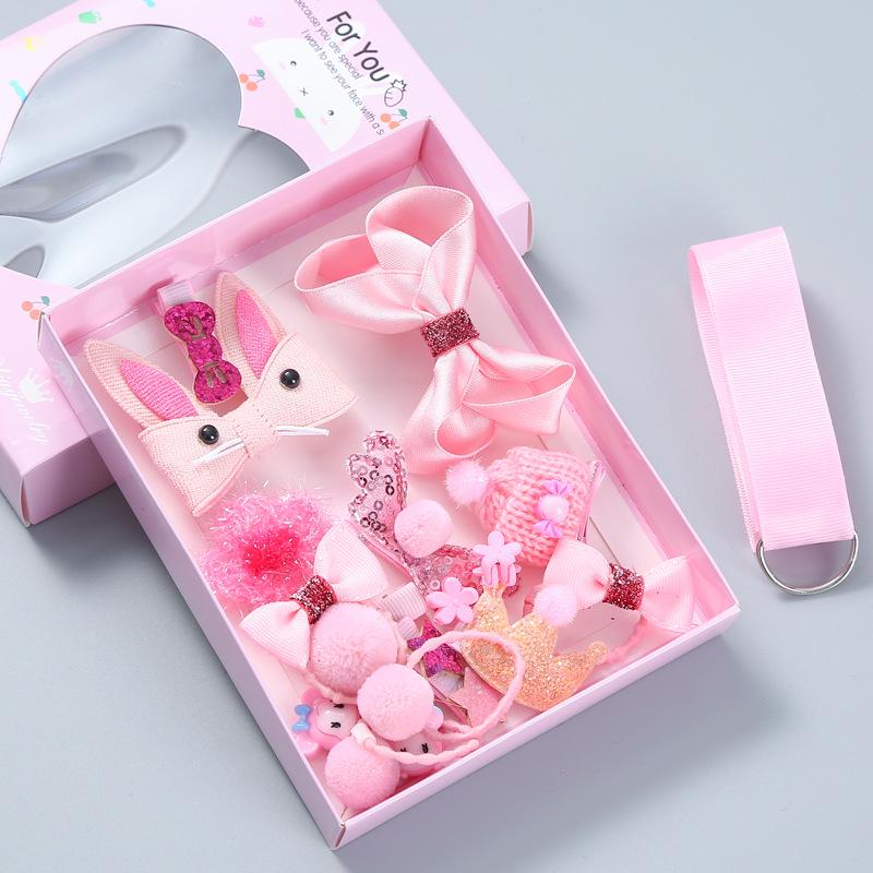 Korean Style 18-Piece Children's Hair Clips Gift Set - Hair-Friendly Bows & Crown Hairpins for Girls