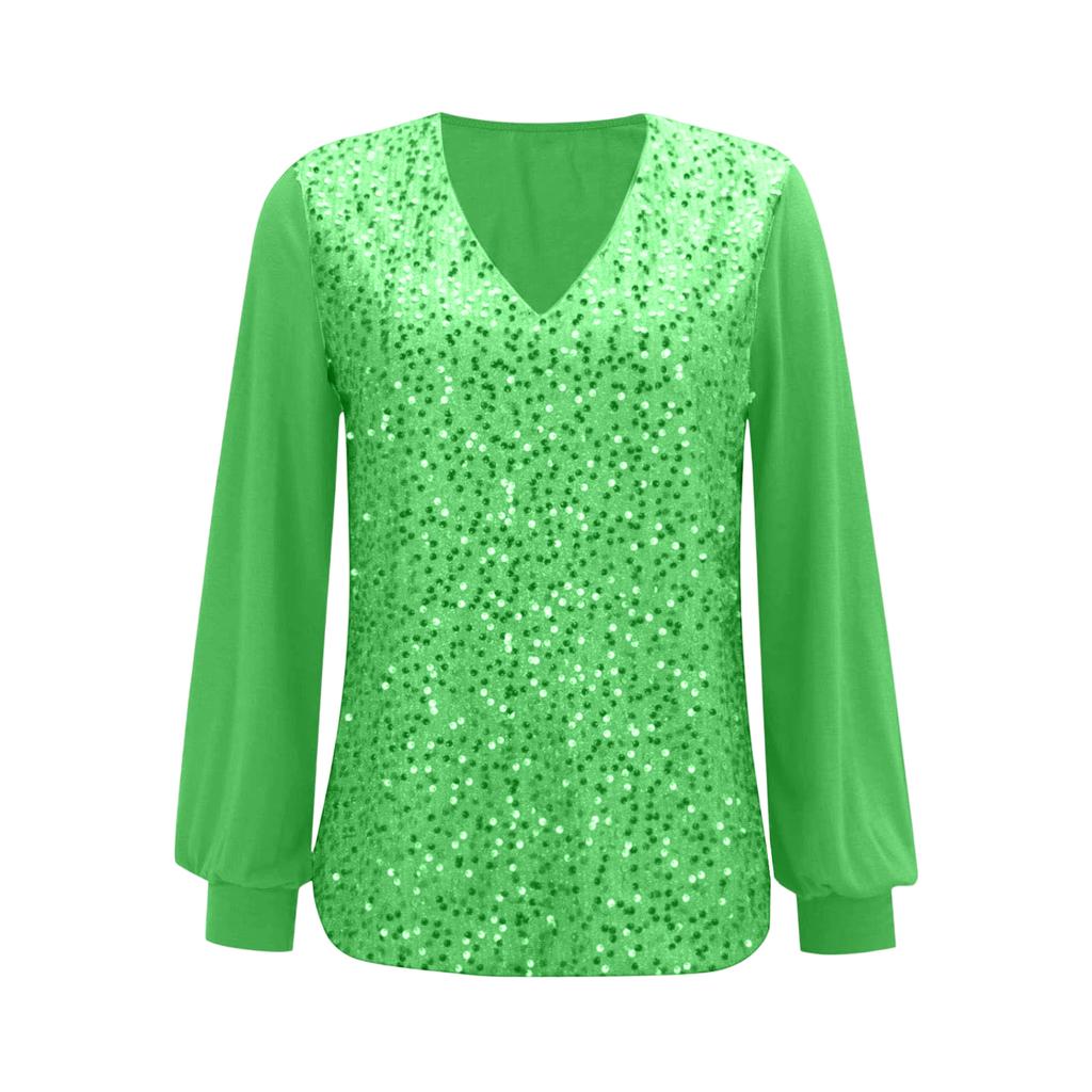 Ladies' Printed Casual And Fashionable Long Sleeved V-neck Top