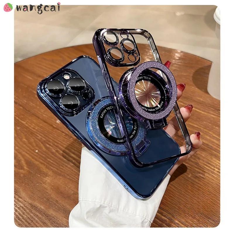 For Samsung Galaxy A55 A54 A53 A52 A73 A72 A71 A70 A51 A50 A50S A30S Glitter Magnetic Holder Stand Case Simple Shockproof Clear