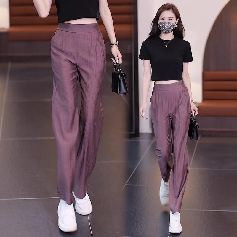 

Женские летние облегающие быстросохнущие брюки прямого кроя из ледяного шелка - Мода 2025 L (105-115 jin) фиолетовый