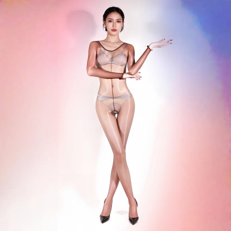 8D Oil Glossy Sexy Tights Ultra Thin Transparent Bodysuits Shiny Open Crotch Bodystockings  Women's Shaping Leotard Lingerie