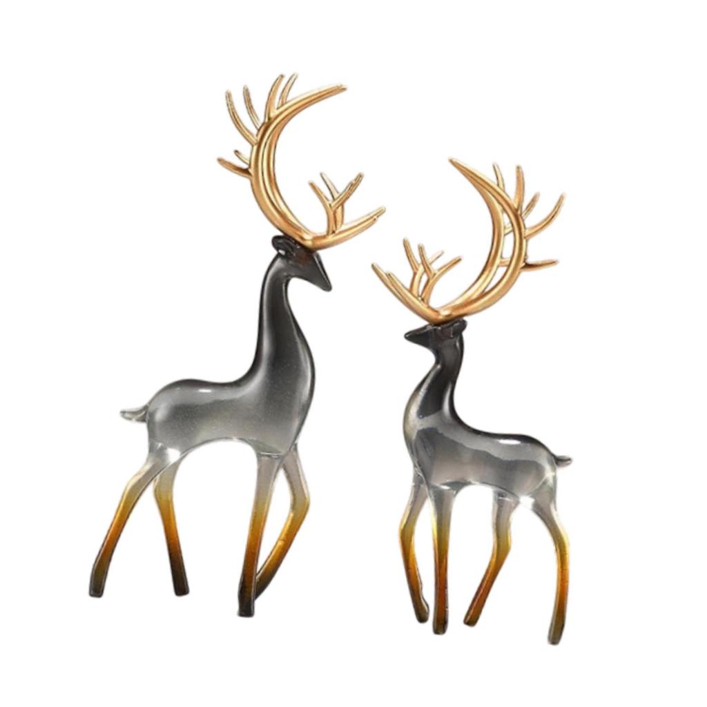 2 Decorative Deer Figurines Desk Ornaments Crafts Lifelike Reindeer Statues for Halloween Bookshelf