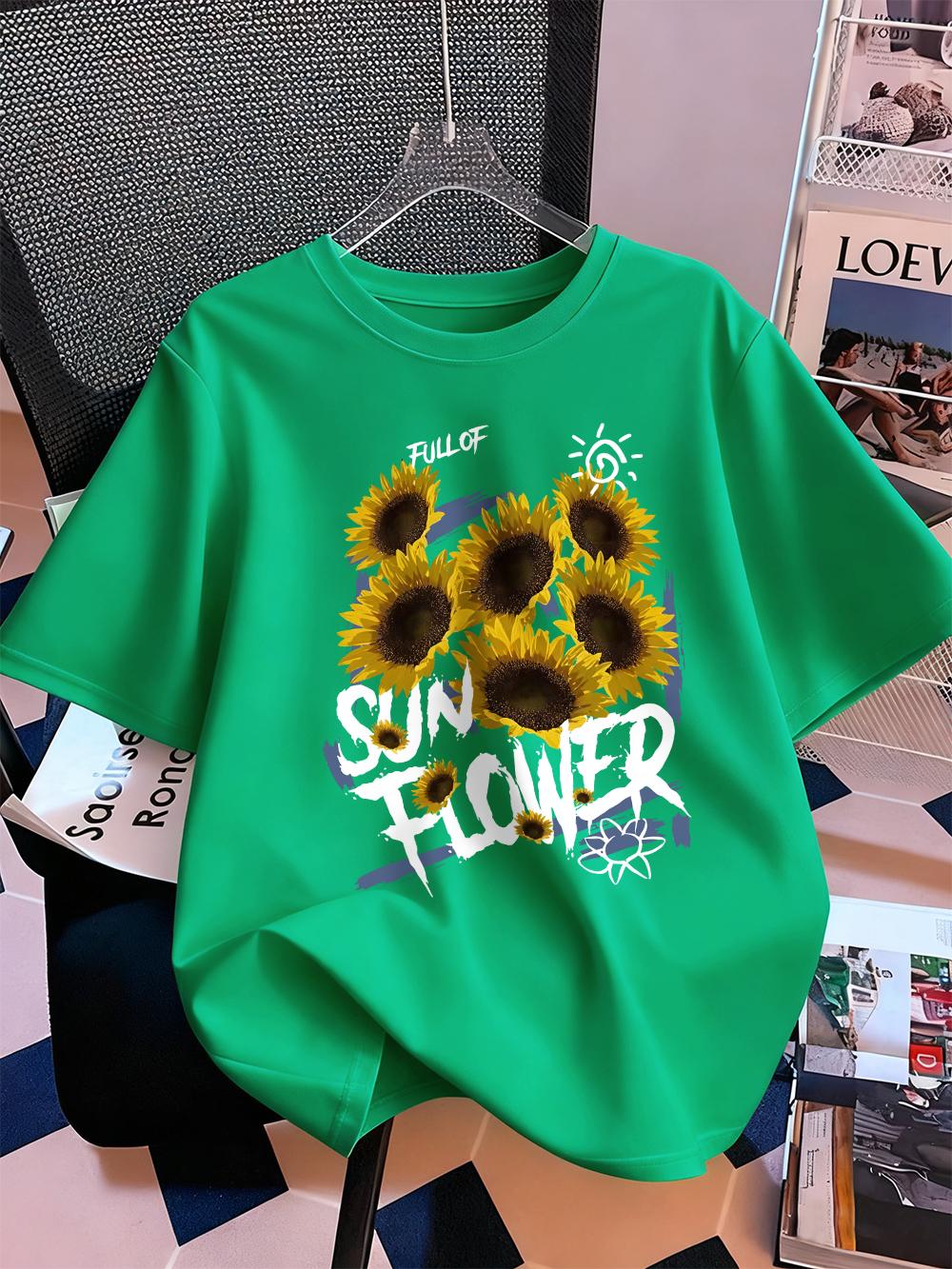 

Full Of Sunflower Printed TShirts Womens Summer Cotton Short Sleeve T Shirt Loose ONeck Comfortable Tops Casual Woman Clothes 4XL