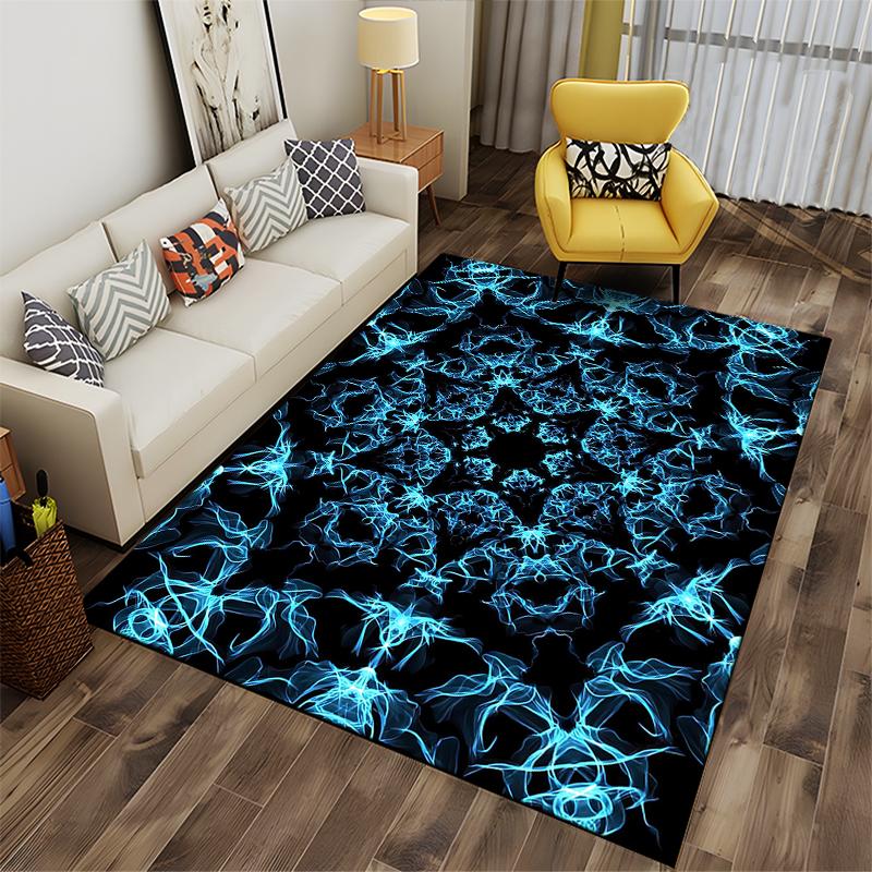 Modern Blue Neon Abstract Pattern Living Room Carpet - Home Decor Rug Suitable for Use As an Anti-slip for Living Room Bedroom Sofas