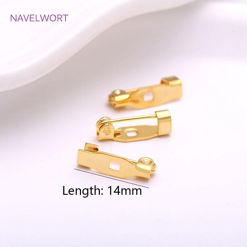 14mm 21mm 27mm Brass One-Piece Narrow Pin Back 18K Gold Plated Brooch Clip Base Pins Blank Safe Lock Brooch Pin Base Badge Holdr 5 pieces