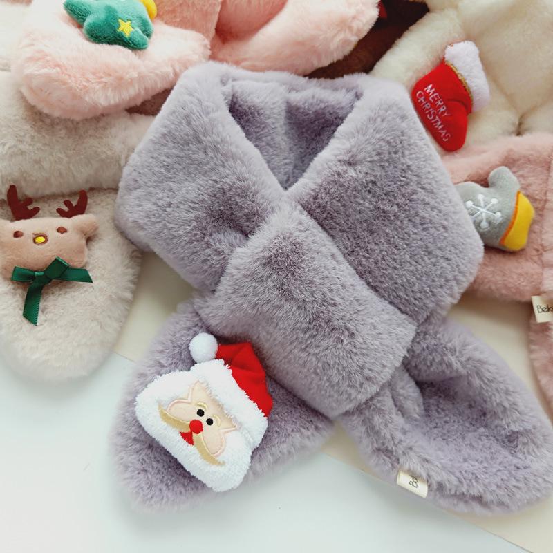 

Korean Style Christmas Plush Scarf for Kids, Ages 1-6 – Warm & Trendy Cartoon Design for Boys & Girls фиолетовый/серый