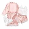 4-Piece Women Sexy Garter Lingerie Set Robes Lace Bodysuit Deep-V Neck Underwear