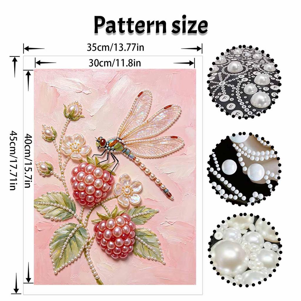 Frameless Pearl Painting Kit Dragonfly & Raspberry DIY 3D Bead Art Canvas Relaxing Handmade Craft for Adults Home Decor