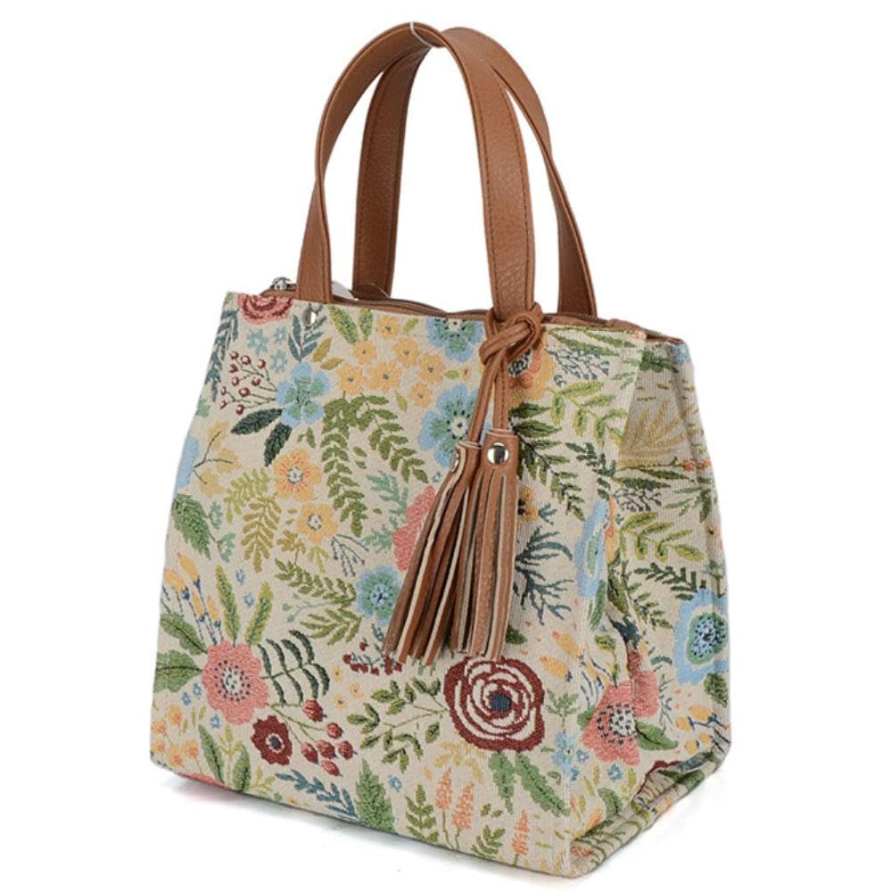 

Tote tote Gobelin botanical flower floral cute for adults bag, handbag, bag, weave, pattern, pattern, (ivory) слонова кістка