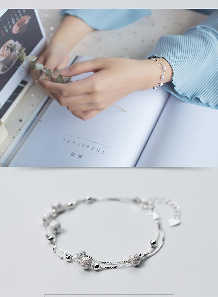 925 Sterling Silver Frosted Beads Bracelets Jewelry Gifts Women Box Chain Fashion Trendy Bracelet Jewelry