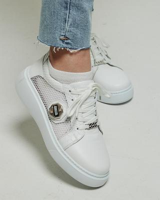 Sneakers with Mesh 756366 36 White Leather