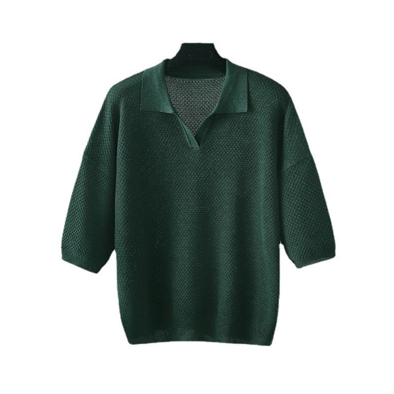 Summer Women's T-shirt Plus Size Thin POLO Collar Fashion Casual Versatile Short-sleeved Knitted Tops