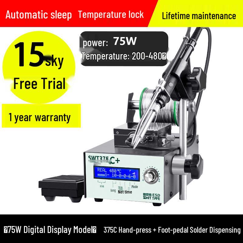 Industrial Grade Automatic Soldering Machine SWT375 with Foot Pedal, High Power Electric Iron, Hand Press Solder Dispensing.