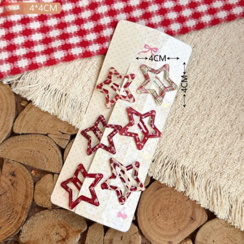 

6pcs/set Cute Cartoon Red Hair Clips Sweet Enamel Star Leopard Print Pins for Kids Girls Fashion Hair Accessories for Bangs Other