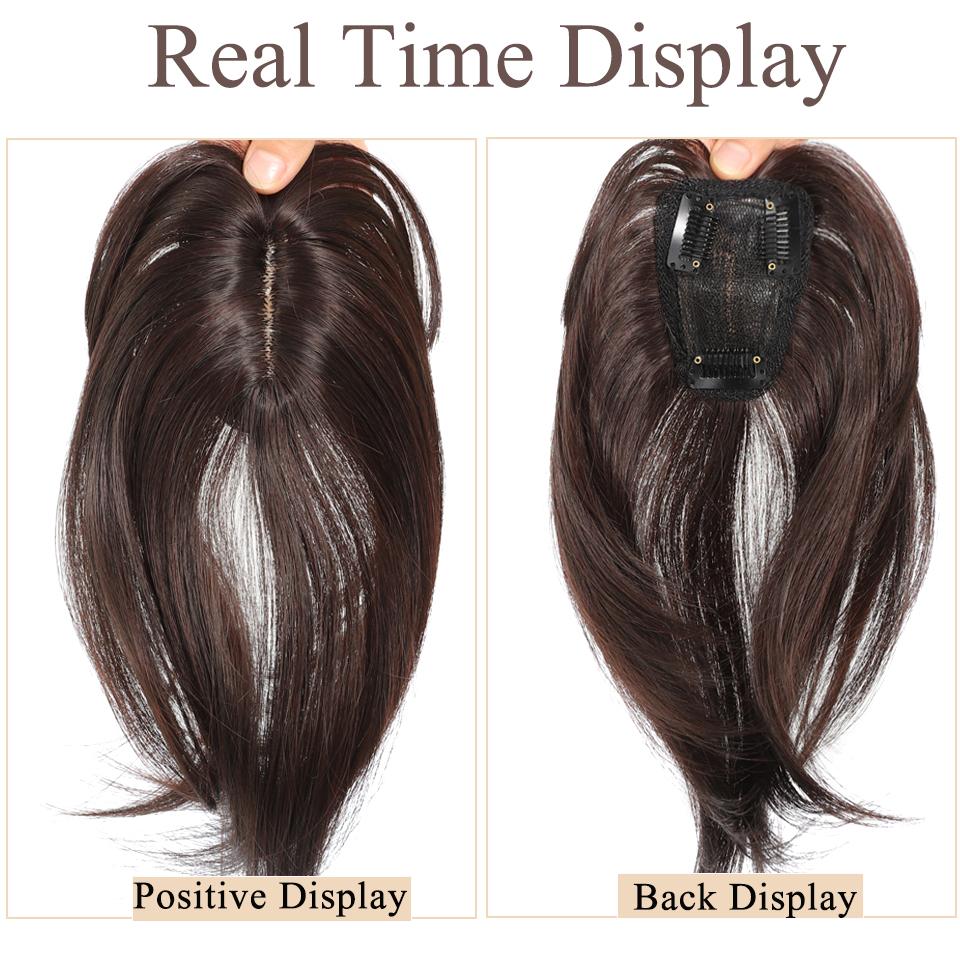 Synthetic 3-Clips Long Straight Topper Hairpiece Clip in Hair Extensions With Bang Natural Fluffy Invisible Head Top Hair Piece With Bangs