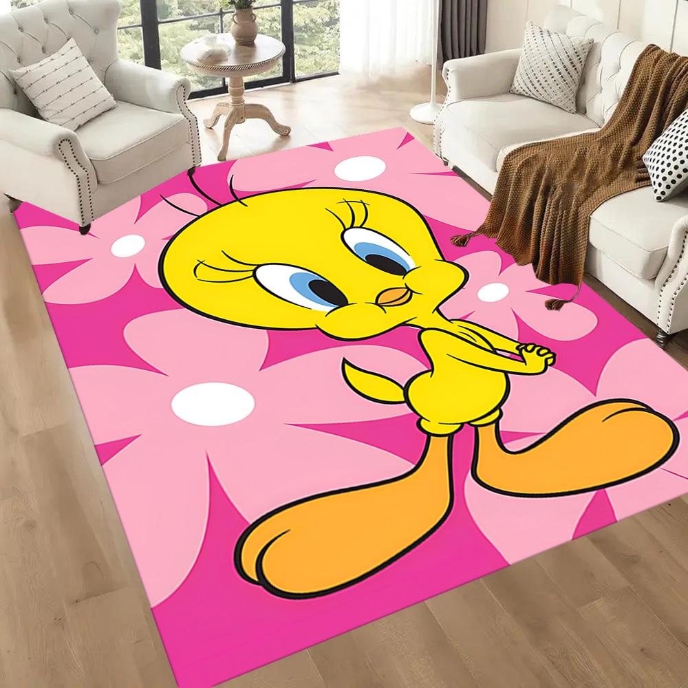 Tweety Bird Collage Square rugs are a great choice for living rooms, bedrooms, home décor, and as gifts.