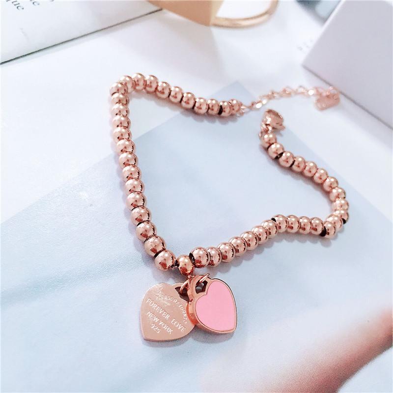 Korean Style Rose Gold Plated Titanium Steel Heart Bracelet for Women Fashion Jewelry Accessories