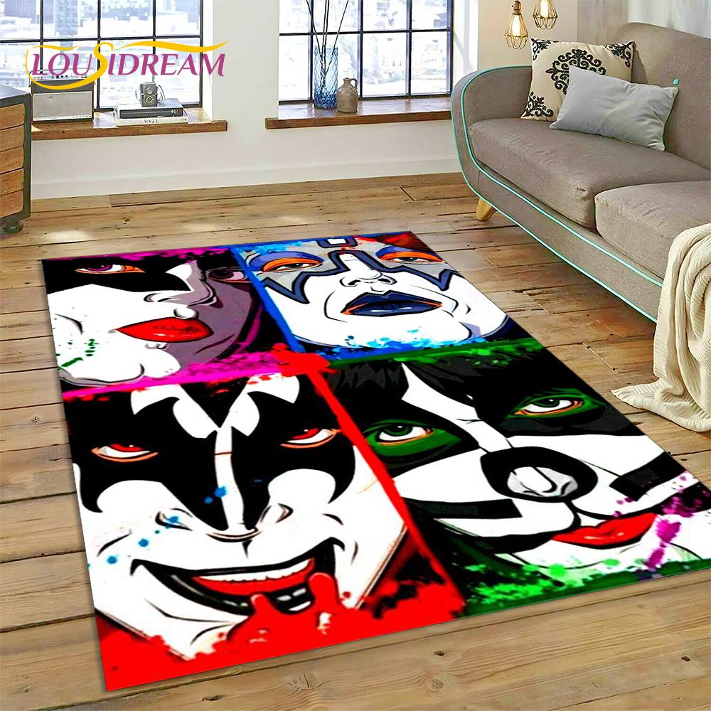 Neuester Kiss Rock Heavy Metal Band Teppich für Wohnzimmer Schlafzimmer Heimdeko, rutschfeste Bodendekoration für Sofa Fußmatte