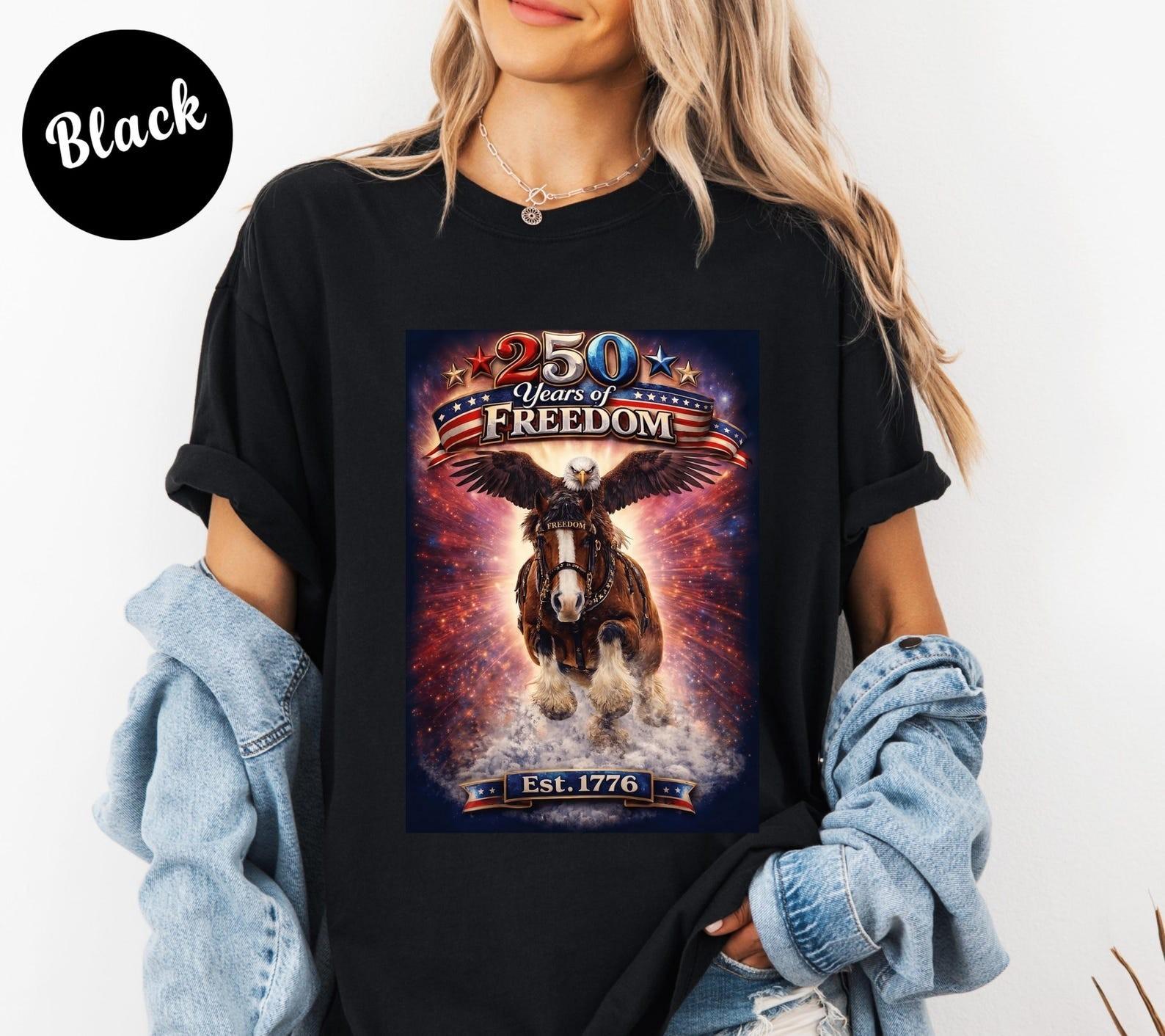250 Years of Freedom Eagle Horse Graphic Tee Patriotic USA Shirt Vintage America XXXL