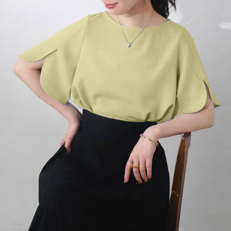 

ZANZEA Женская повседневная блузка с круглым вырезом, однотонная, с рукавами 3/4 5XL зелёный