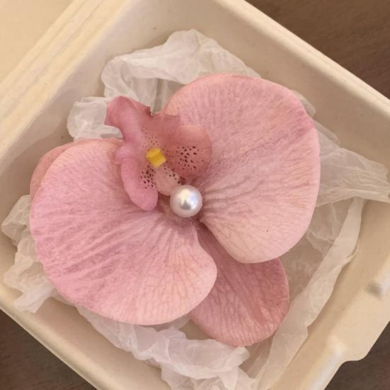 Pince à Cheveux Fille Ornement Perle Imitation Style Chinois Forme Phalaenopsis Pince à Cheveux Prise Stable Pas de Dommage Pince à Cheveux Latérale