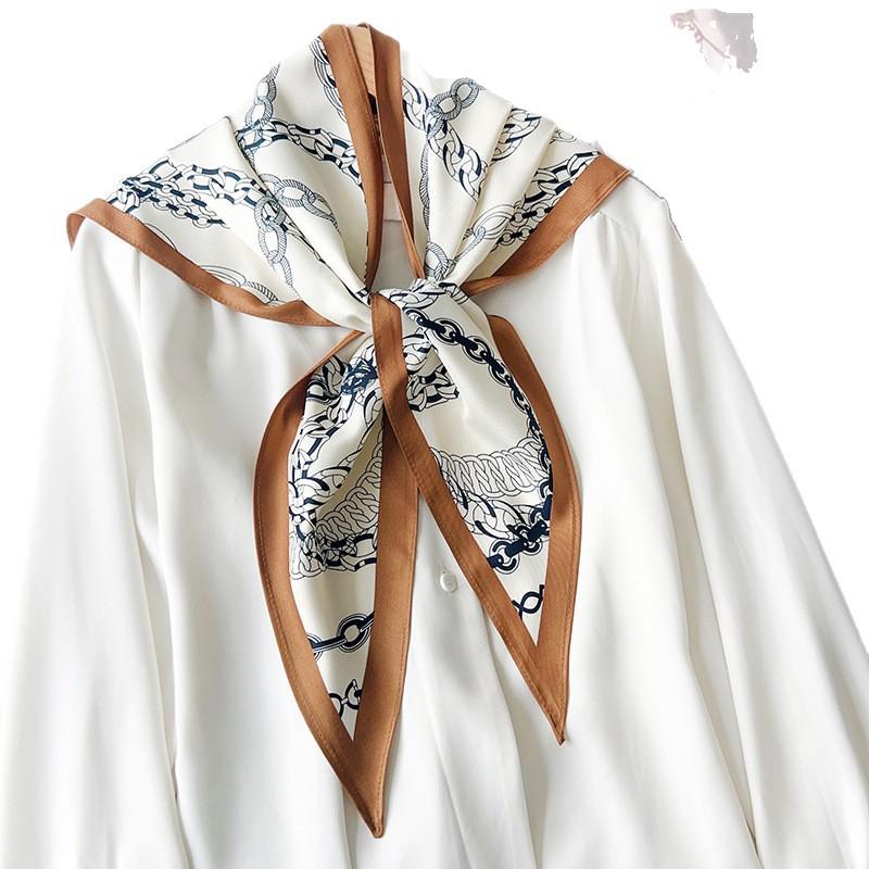 Retro old money style chain big triangle scarf high-end silk scarf summer thin versatile temperament shawl shirt accessories