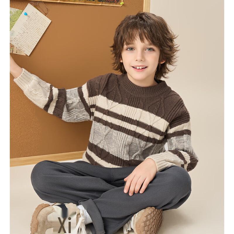 Mongtemore Boys  Winter Color-Block Round Neck Sweater 160