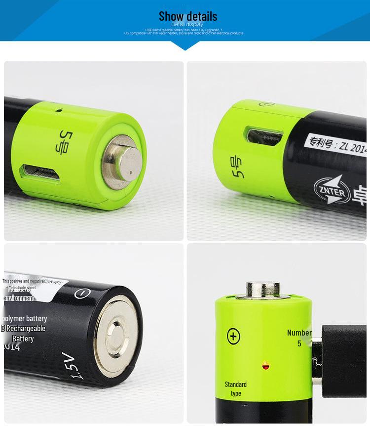 Încărcător de Baterii Fast Charging USB de Generația a 5-a pentru Baterii cu Litiu de 1.5V, Încărcător Universal Inteligent cu 4 Sloturi pentru Baterii, Instrument de Frumusețe
