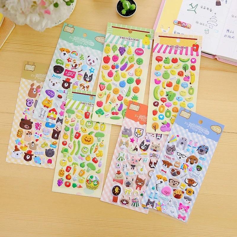 

3 листа 3D детских наклеек-пузырей, лист мультяшных наклеек-пузырей, детские милые объемные наклейки, детский подарок, игрушка(Цветной случайный) разноцветный