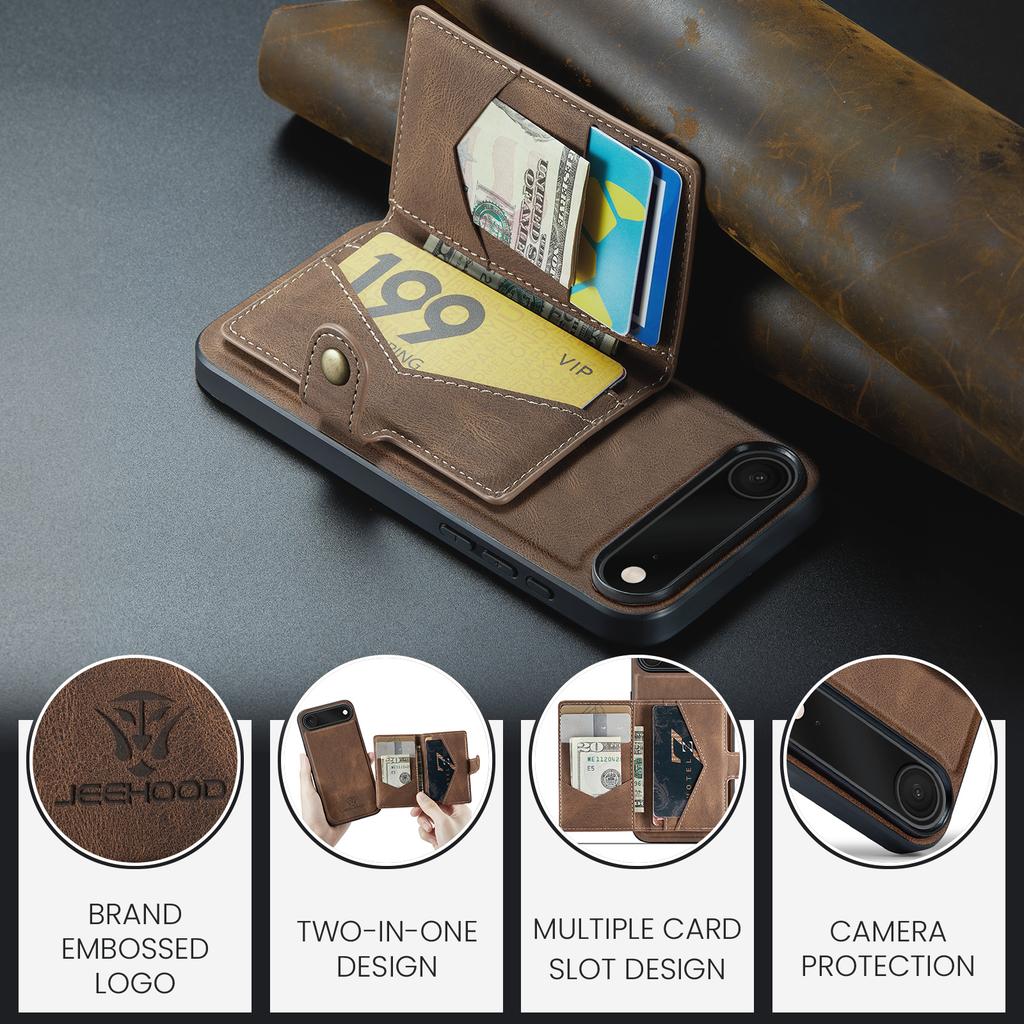 For iPhone Air Case JEEHOOD J01 Retro Leather + TPU Phone Cover Detachable Magnetic Card Holder