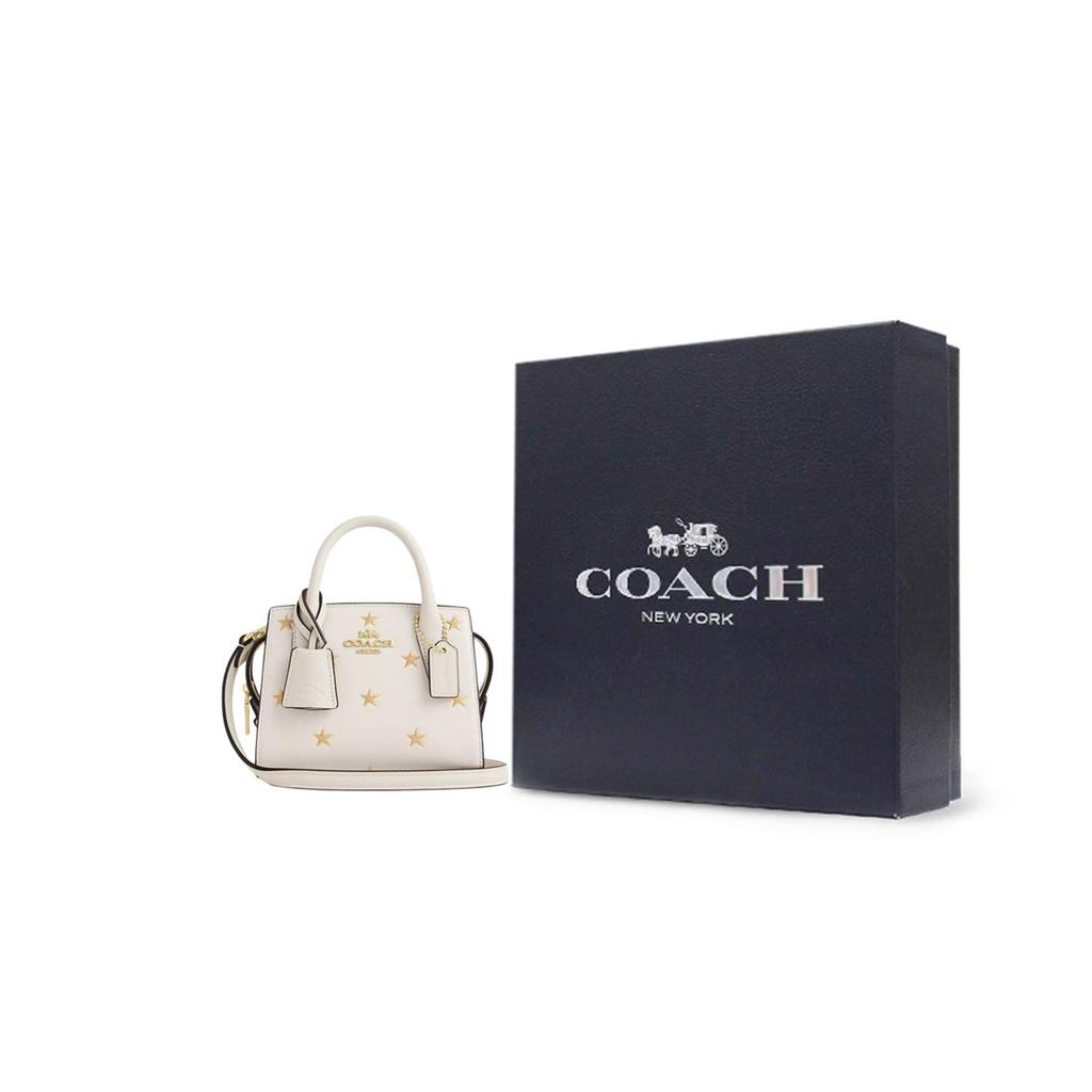 Coach Andrea 16 Star Print Zip Closure Leather Shoulder Crossbody Handbag Small Women handbag Chalk-White CW306-IMCAH