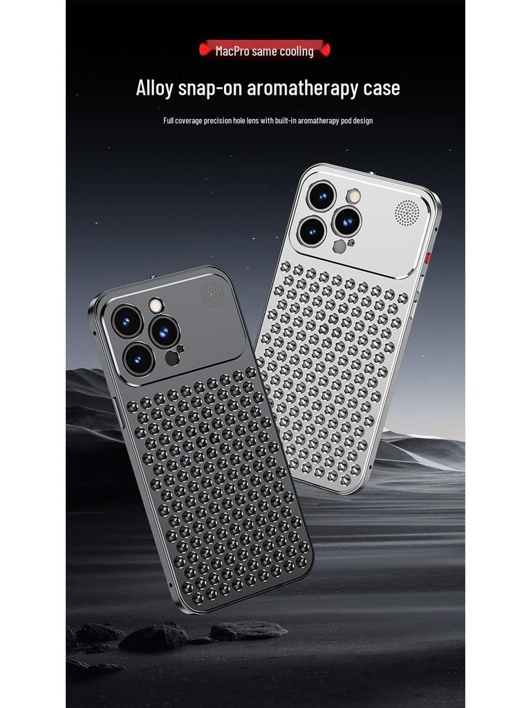 Heat Dissipation Snap-on Aluminum Case for iPhone 14 Pro/15/16/17 Pro Max with Aroma Diffuser