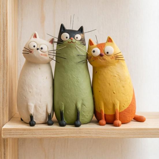 Figurine de Chat Fantaisiste Faite à la Main Mignonne Petite Sculpture de Chat en Résine pour Bureau Étagère Table de Chevet Décoration de Maison Cadeaux pour Amoureux des Chats