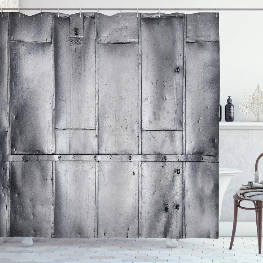 Průmyslový sprchový závěs, Steampunkový styl Antická mosazná kulatá upevňovací spona, Látkový koupelnový dekorační set s háčky