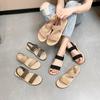 Women's Elastic Band Flat Shoes - 2023 Summer Outdoor Roman Sandals, Imitation Straw Linen Design