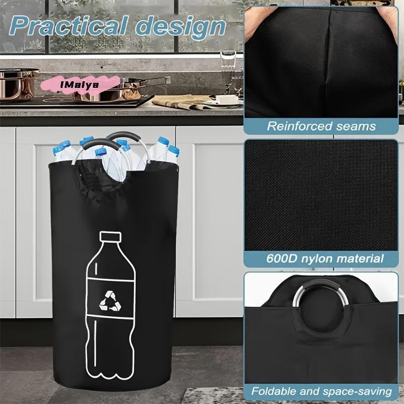 82L Large Capacity Empty Bottle Storage Basket Folding Kitchen Wastewater Collector Bag with Aluminum Handle for Organization