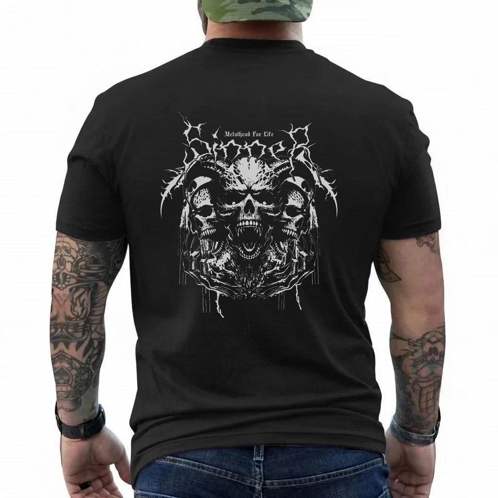 Metalhead Skull T-Shirt Dark Gothic Triple Skull Graphic Tee Heavy Metal 4XL