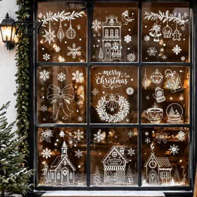Decorative Glass Film for Winter 9Pcs Christmas Window Clings, Static Stickers, Reusable White Line Hand-Painted Decals PVC Holiday Home Decorations,