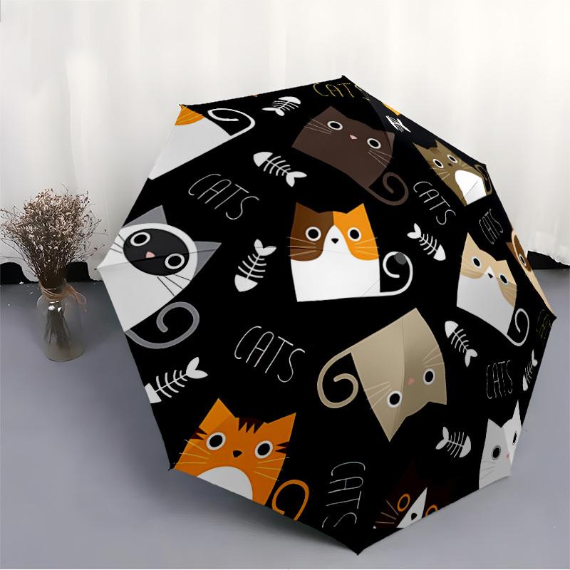 1pc Cat Prints Automatic Opening and Closing Folding Umbrella with 8 Iron Ribs - Portable, Foldable for Travel yy251124084