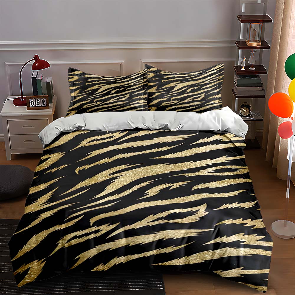 

Golden tiger stripes Bedding Duvet cover sets Duvet covers Pillowcases gifts (1 * Duvet Cover 2 * Pillowcases, without duvet insert) 135x200cm