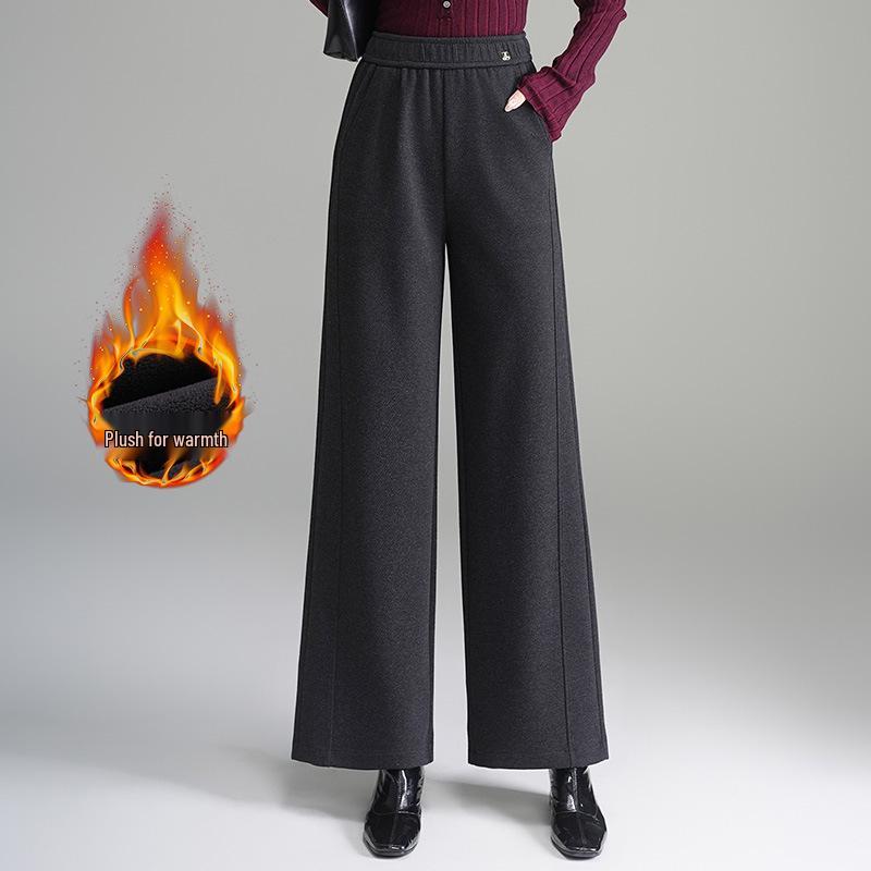 

Premium Women s Winter High-Waist Wide-Leg Wool Pants - Slimming, Drapey, Plus Velvet Casual Long Trousers 4XL [135-150 lbs]