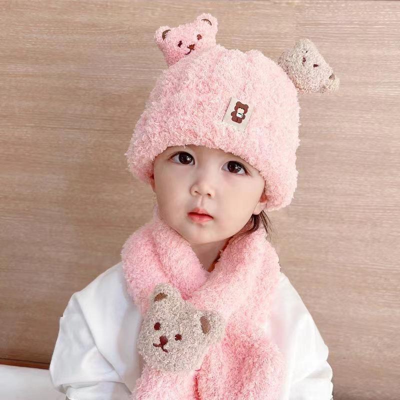 Premium Plush Baby Bear Hat & Scarf Set - Warm, Cute & Cozy Ear Protection for Autumn/Winter