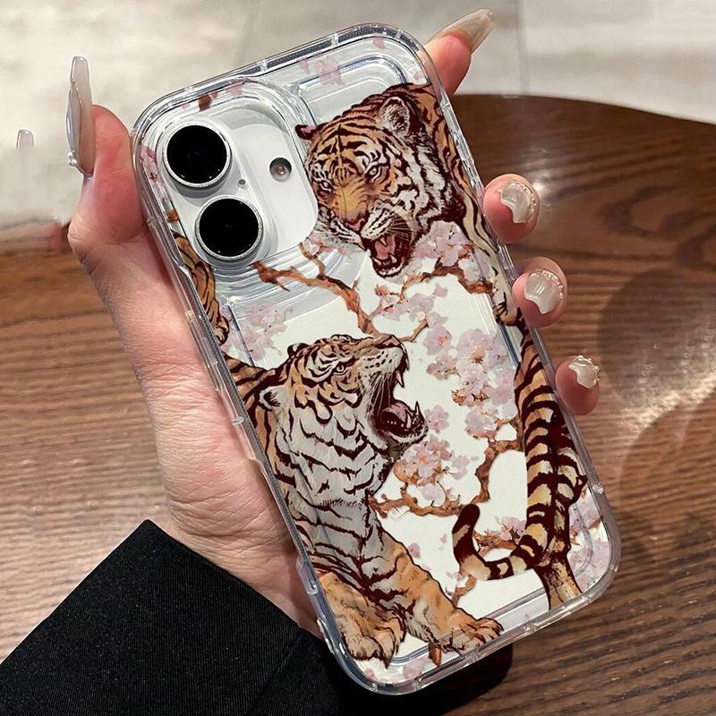 Plum Blossom Vicious Tiger Print Clear Case for Samsung Galaxy S26 S25 S24 S23 S22 S21 S20FE Plus Ultra A15 A35 A55 A05 5G Cover